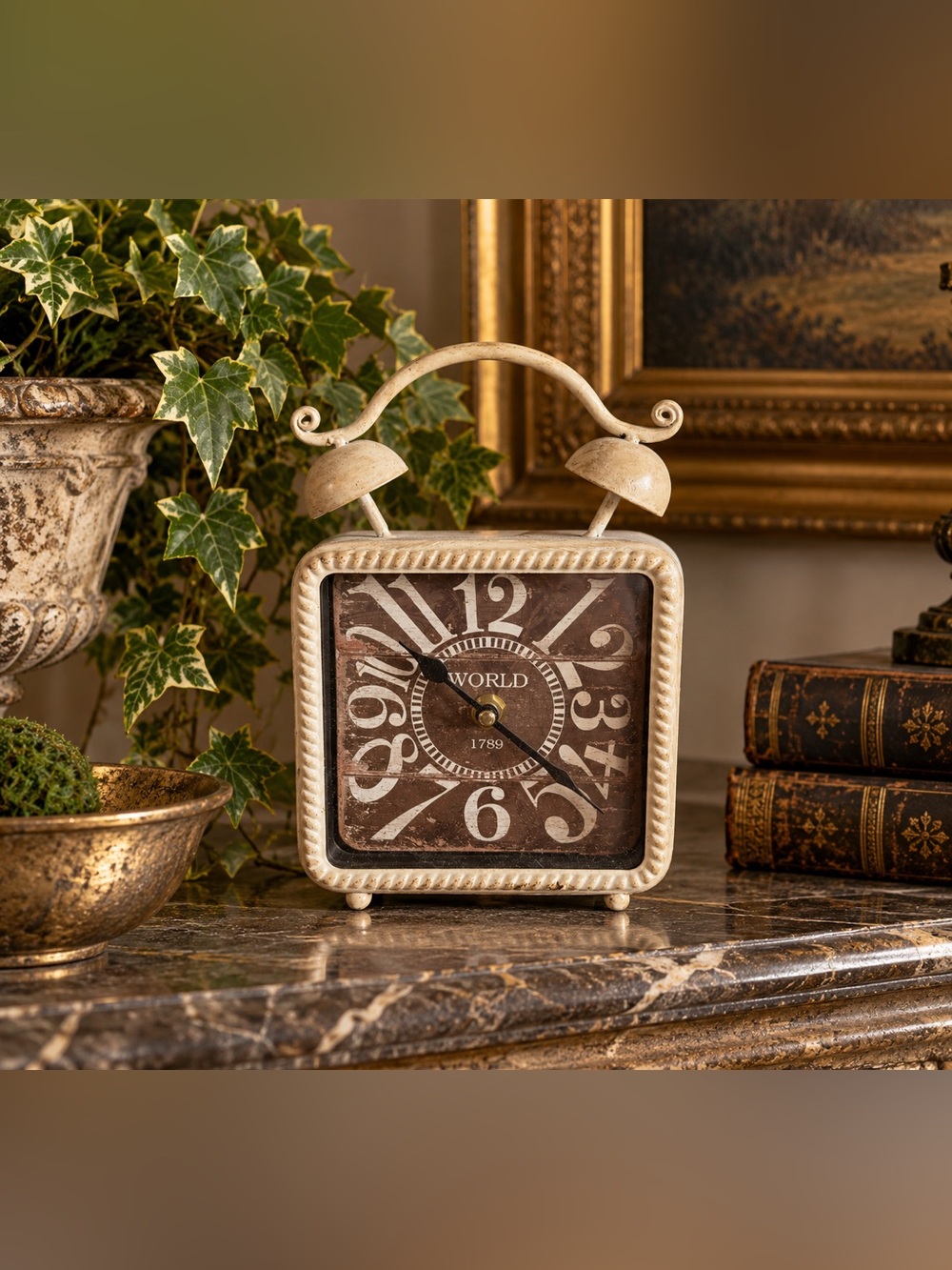 Working Distressed Clock Decor, Brown & Cream 9x6x2.25
